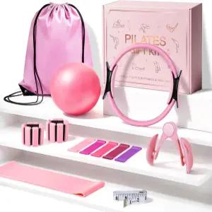 여성용 필라테스 키트 매직 서클 저항 밴드 미니 볼 발목손목 웨이트 캐리백이 포함된 올인원 홈 운동