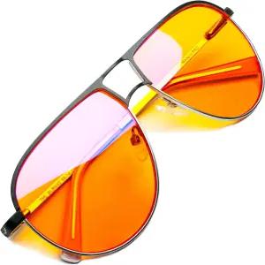 더 나은 수면을 위한 오렌지 에비에이터 블루 라이트 차단 안경 - 97 프리미엄 메탈 클래식 컴퓨터 편두통