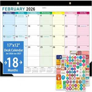 2026-2027 탁상 달력 - 18개월 2026년 1월 2027년 6월 17인치 x 12인치 두꺼운 종이 큰 블록 스티커 집