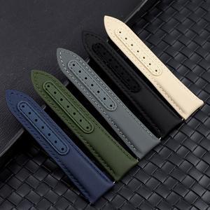 항해 시계 밴드 20mm 22mm 베이지 그레이 그린 블랙 퀵 스트랩 손목 접이식 버클 방수 릴리스 가죽