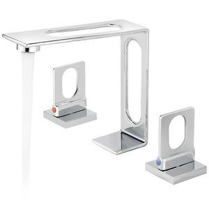 [미국배송] 바칼라 크롬 욕실 수도꼭지 3구 8인치 와이드 싱크대 수도꼭지 급수 라인이 있는 2핸들 모던 배니티 중공 디자인