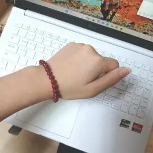 6mm 경면주사 레드 원석 비즈 팔찌