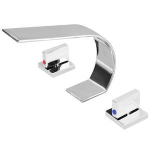 [미국배송] 베콜라 크롬 욕실 수도꼭지 3구 울트라씬 로우 아크 8인치 와이드 수도꼭지 폭포 온수 및 냉수 공급 호스가 있는 2핸들 모던 베니티