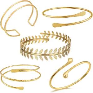 DEPOLUX 미니멀리스트 어퍼 암 커프 팔찌 5Pcs 밴드 뱅글 여성용 조절 가능 암밴드 세트