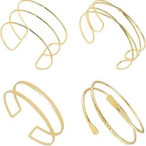 여성 미니멀리스트를 위한 JNUIUE 4PCS 골드 암 커프 어퍼 주얼리 골든 밴드 오픈 링크 뱅글스