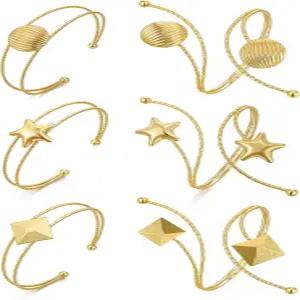 보메일 6Pcs 골드 암 커프 팔찌 여성용 오픈 어퍼 뱅글 조절 코일 스월 암렛 암밴드 세트 미니멀리스트