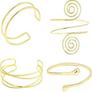 YUYASSJY 여성용 미니멀리스트 골드 암 커프 팔찌 어퍼 밴드 뱅글 4피스 조절 가능 암밴드 세트