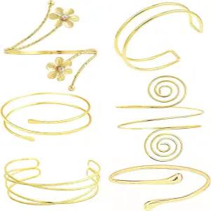 YUYASSJY 미니멀리스트 골드 암 커프 팔찌 어퍼 밴드 뱅글 여성용 조절 가능 암밴드 세트 6피스