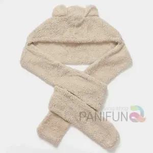 곰 후드목도리 베이지 목돌이 겨울목도리 곰돌이후드목도리 털머플러 목도리모자