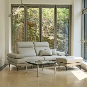 이든 3인용 벨라니 통가죽 소파 + 스툴