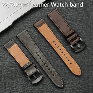삼성 갤럭시 시계 용 20mm 22mm 가죽 스트랩 7 6 GearS3 빈티지 Redmi Lite/Active 팔찌 Watch 3/5 4 밴드 40mm 44mm