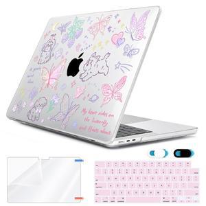 2025년 2024년 2023년 2022년 맥북 에어 13인치 케이스 M4 A3240 M3 A311 M2 A2681 터치 ID & 13.6인치 리퀴드 레티나 디스플레이 플라스틱 하드 쉘 키보드커버 스크린 필름 웹캠 커버 귀여운 강아지