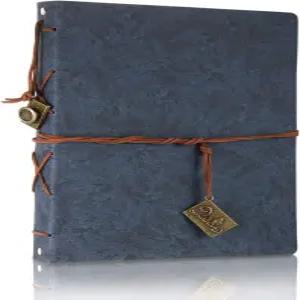 ThxMadam 빈티지 노트북 A5 블루 가죽 커버 쓰기 노트 루즈 여행 일기장 리필 가능한 스케치북 200장/100장
