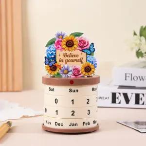 플로럴 회전 영구 달력 Believe in Yourself 영감을 주는 문구가 포함된 날짜/주/월 책상 장식 홈 오피스