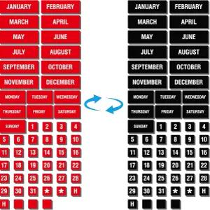 화이트보드 냉장고용 57PCS 숫자 및 월 자석 양면 자기 요일 건식 지우기 캘린더 날짜