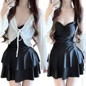 플레어 수영복 원피스 셔링 커버업 세트 체형커버 모노키니 휴양지 워터파크 비치웨어