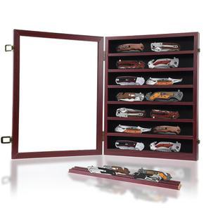YRCKUDZKG 컬렉션용 나이프 디스플레이 케이스, HD 강화 유리가 있는 포켓 나이프 디스플레이 케이스, 탈착식 선반이 있는 잠금 가능한 보관 케이스, 벽걸이 7겹 목재 캐비닛, 레드