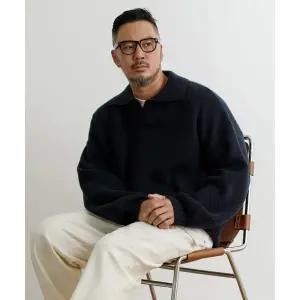 러기드하우스 오픈 카라 오버핏 램스울 니트 네이비 1919606