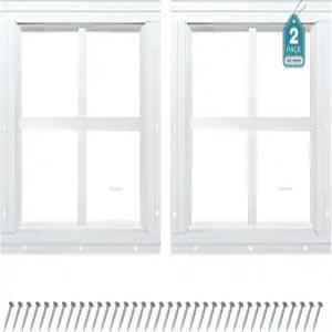 멜커스 헛간 창문 12 x12 2팩 트랜섬 고정 디자인 강화 유리 온실 차고 놀이방 저장실 흰색에 완벽합니다