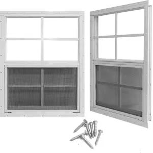 강화 유리 및 유리섬유 스크린이 있는 Yuzzy 12인치 x 18인치 창고 창문 치킨 쿱 플레이하우스 가정용 차고