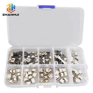 50개 마이크로 USB 암 커넥터 키트(10개 모델) DIY PCB/Arduino/수리 프로젝트용 SMD/DIP 납땜 가능 소켓