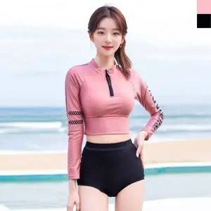 TBZ KQQ 2203 크롭래쉬가드 하이웨스트수영복세트-캡내장형