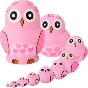 크리스마스 홈 데코 생일 선물로 10개의 나무 수제 러시아 둥지 인형 장난감 동물 귀여운 (핑크 올빼미)