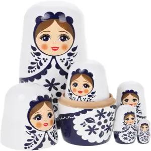 VICASKY 1세트 러시아 네스팅 인형 우드 마트료쉬카 수제 민족 의상 소녀 핸드 페인팅 장식용 중첩 조각