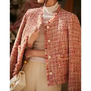 여사친 다운 점퍼 잠바 트위드 울함유 노카라 자켓 긴팔 봄가을 재킷 admr1