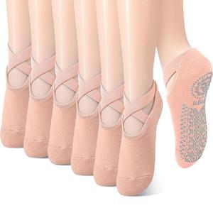 바레 발레 댄스 맨발 운동 가소성을 위한 그립 스트랩이 있는 여성용 필라테스 양말 6켤레
