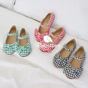 [베이비잼] 체크 원단 아기 유아 아동 초등 여아 플랫 구두 신발