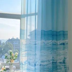 해변 풍경 패브릭 자연 커텐 빈티지 터