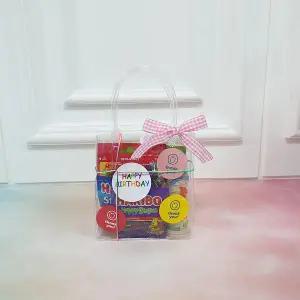 레인보우파티 PVC 투명 가방 미니쇼핑백 선물 답례품 비닐 손잡이가방 어린이집 유치원 친구 선물포장