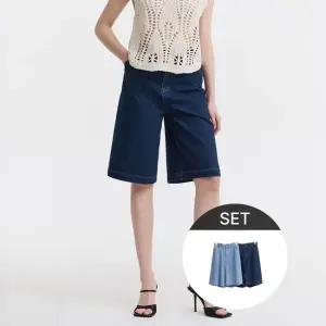 니팅 하프 데님 쇼츠 2종세트