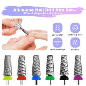 6피스 네일 드릴 비트 세트 젤 제거용 텅스텐 카바이드 매니큐어 평평한  원뿔형  스테인리스 스틸 도구