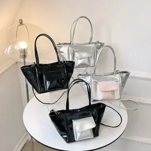 여성 투톤 미니포켓 토트백 크로스백 숄더백Y 모터백 패션가방 정장가방 오피스룩