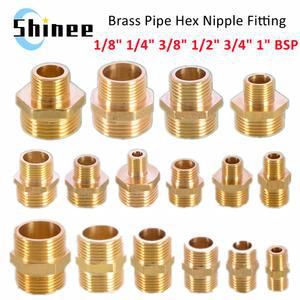 황동 파이프 수나사 어댑터 커넥터 니플 육각 오일 커플러 BSP 피팅 가스