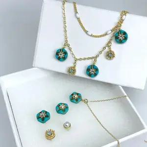 귀걸이+팔찌+목걸이) 핸드메이드) 블루 가든 세트 크리스탈귀걸이 럭셔리귀걸이 블링