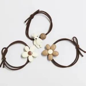 여자아이 초등학생 곰돌이헤어끈 꽃 곰돌이 브라운 짱짱한머리끈 헤어끈 귀여운머리끈