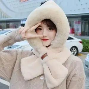 포근 방한 일체형 스타일 모자 목도리 퍼 후드 겨울
