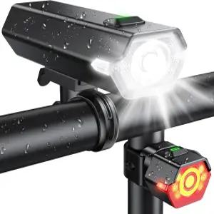 Cuvccn 1000 루멘 초밝은 자전거 조명 4+6 모드 충전식 사이드 라이트 포함 앞뒤 주간/야간 라이딩 안전을