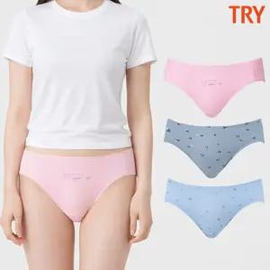 [트라이]트라이 여성면팬티 60수 면스판팬티 미디 삼각 모모 하트 3매입 세트