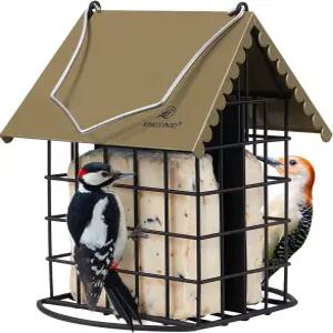 킹야드 더블 스위트 버드 피더 내후성 지붕 및 농어 올 메탈 야외 걸이용 케이크 케이지 청소 리필이