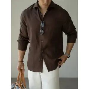 슬램덩크 가을 캐주얼 빈티지 남성 솔리드 가벼운 통기성 셔츠 긴팔 이태리 린넨 HO3