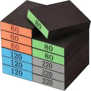 INBOF 12 팩 샌딩 블록 60/80/120/220 그릿 스펀지 세척 및 재사용 가능한 사포 목재 건식 벽체용 가구용