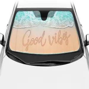 BDK USA 굿 바이브 비치 선바이저 - 트럭 선쉐이드 윈드실드 커버 및 아코디언 윈도우 자동차 실드 선