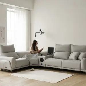 [우관제 갤러리] 몬테 4인 코너형 비건레더 가죽 리클라이너 소파+홈바 콘솔