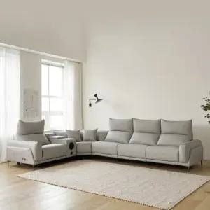 [우관제 갤러리] 몬테 6인 코너형 비건레더 가죽 리클라이너 소파+홈바 콘솔