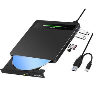 NOLYTH 5-in-1 외장 블루레이 드라이브: USB 3.0 및 USB-C DVD /CD 버너, 듀얼 USB-A 포트 SD /TF 카드 리더기가 있는 BD 리더기 - 윈도우, 맥, 리눅스용 원활한 노트북 /PC 호환성 (5 in 1)