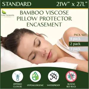 사계절 필수품 표준 사이즈 방수 베개 보호대(2개 세트) - 대나무 커버에서 추출한 천연 비스코스 20인치 x